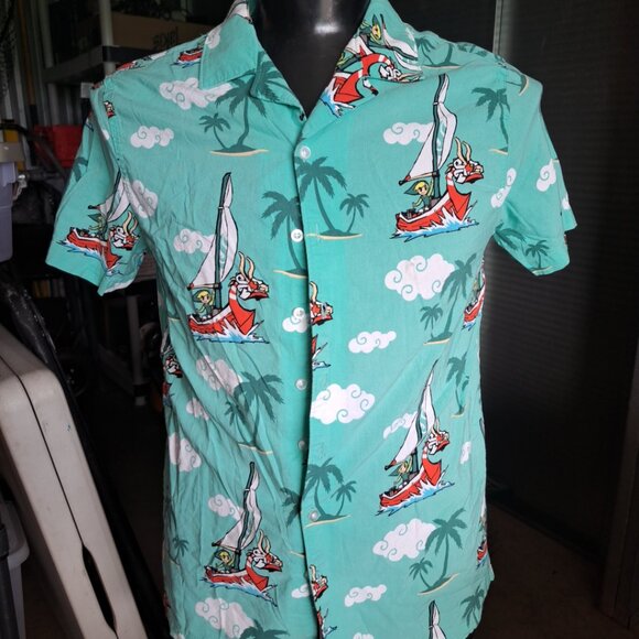 The Legend of Zelda Wind Waker Hawaiian Shirt Mens Size Large Button Up Collared - Picture 1 of 3